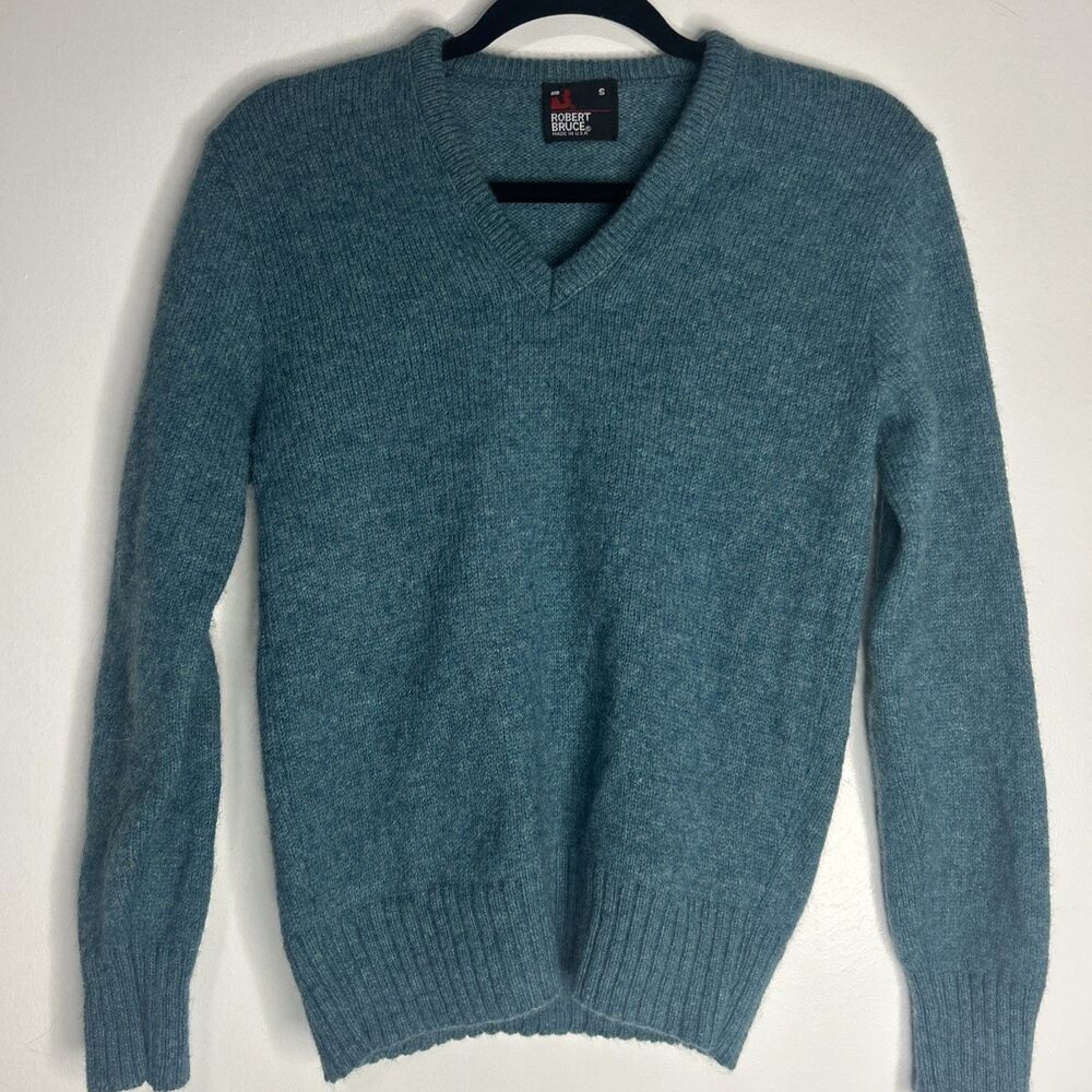 Vtg Wool Blend V-Neck Raglan Sweater Teal Size Small Preppy Academia Grandpa